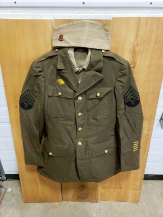 Wwii Us Army Wool Jacket W/third Army,  Ruptured Duck Patches,  Hat And Shirt 43 