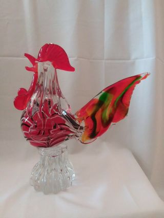 Beautifulhand Blown Art Glass Rooster Gorgeous Rainbow Of Colors