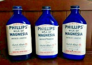 Vintage Set Of 3 Phillips Milk Of Magnesia Bottles