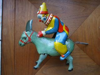 Vintage Toy Drgm Germany Tin Clown Riding Key Windup Donkey Horse Order