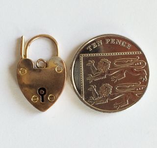 Large Vintage 9ct Gold Heart Padlock Clasp For Gate Charm Bracelet Replacement 3