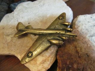 Vintage Brass Tone Wwii B - 17 Bomber Airplane Pin Brooch.