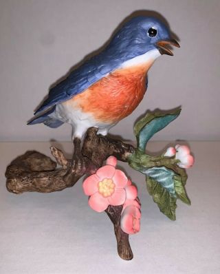 Vintage Avon Collectible Porcelain Bluebird Bird On Tree Branch Figurine - 1986