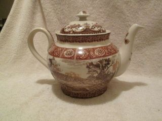 Vintage Transferware Teapot Brown Peacock W/white Floral 8 Cups