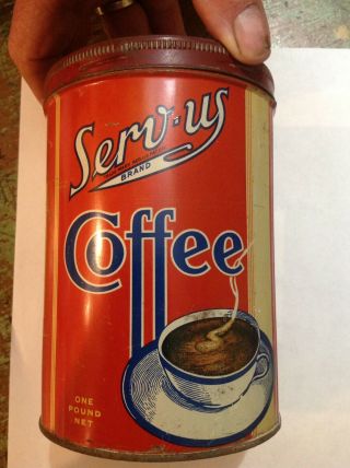 Serv - Us Brand Red And White Store Coffee Tin