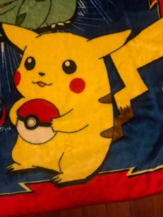 Vintage Pokemon Plush Throw Blanket - Pikachu Charmander Squirtle Bulbasaur Gen 1 2