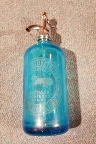 Aetna Eddystone Pa Blue Seltzer Bottle W Dog - - Made In Czechoslovakia - -