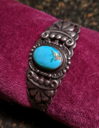 Vintage Fred Harvey Sterling Silver Turquoise Cuff Bracelet