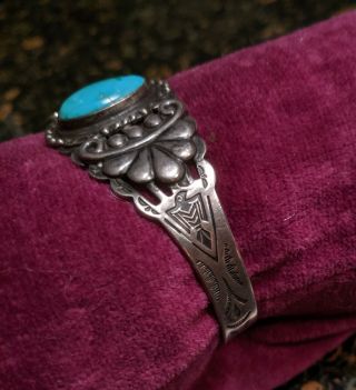 Vintage Fred Harvey Sterling Silver Turquoise Cuff Bracelet 2
