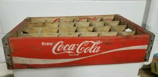 1971 Enjoy Coca Cola 24 Wood Drink Crate Soda Bottle Carrier Chattanooga Tn
