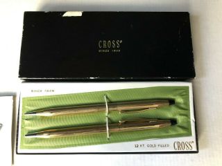 Cross Ball Pen & Pencil Set 12kt Gold Filled No.  6601 W/ Box & Booklet -