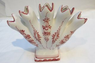 5 Fingered Stem Bud Vase Hand Painted Portugal White Rose Five Flowers Vintage