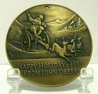 John Deere 1993 Santa On Plow Deer Brass Christmas Xmas Ornament Limited Ed Jd