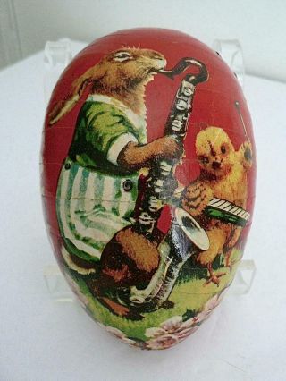 Vintage 5.  5” Paper Mache Germany Egg Rabbit Playing Sax Chick Duck Umbrella