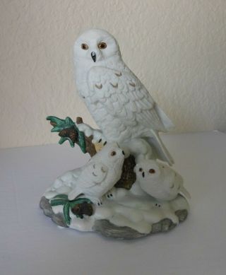 Snowy Owl On Branch With Owlets 6.  5 " Porcelain China
