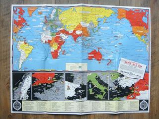 Wwii 1942 World War Map Us Army Navy Germany Japan Pearl Harbor Russia Iwo Jima