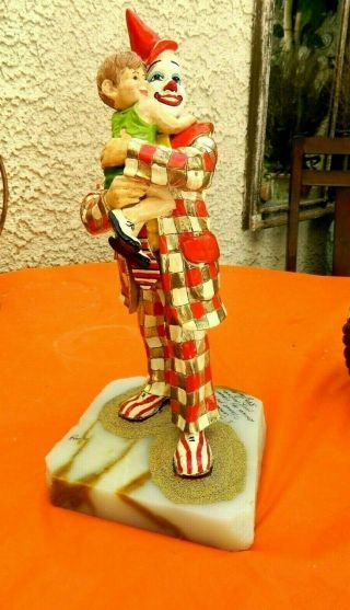 Vintage Ron Lee Frosty The Clown With Little Boy Sculpture On Onyx Base 1984 15 "