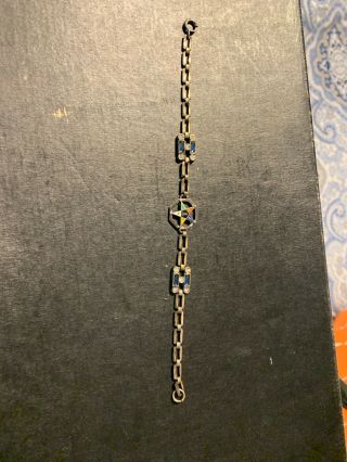 Vintage Order Of Eastern Star Masonic Sterling Silver & Enameled Bracelet 7 " Blu