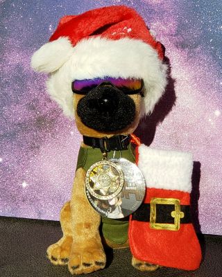 Santa Paws Belgian Malinois Mwd Police Dog Green Vest,  Badge & Rexspecs Googles