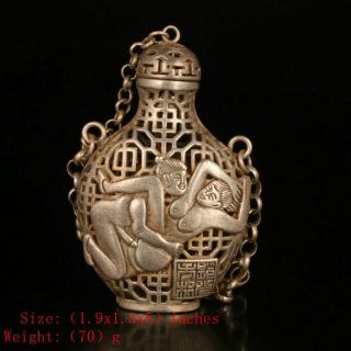 Chinese Tibetan Silver Snuff Box Pendant Statue Men Women Love Hollowed Private