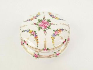 Dresden Floral Porcelain Trinket Box With Lid Hand Painted Gold Detail Germany