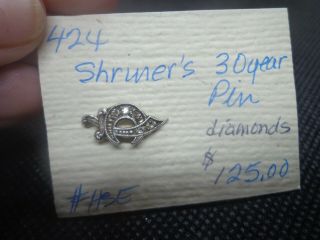 Vintage Shriners 14k White Gold Diamonds Masonic Scimitar Crescent Lapel Pin