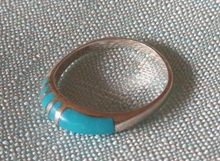 Vintage Old Pawn.  925 Sterling Silver Turquoise Striped Band Dome Ring Sz 8