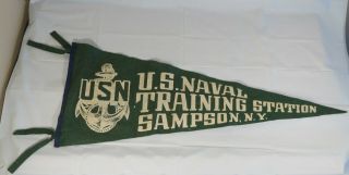 Vintage Us Navy Felt Banner Pennant Flag Us Naval Training Station Sampson Ny