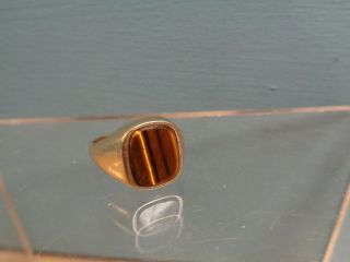 Vintage 9ct Gold And Tiger Eye Signet Ring Hallmarked 375