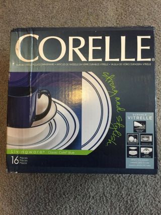 Corning Ware Corelle Classic Cafe Blue 16 Pc Set 4 Ea Plates Bowls Cups