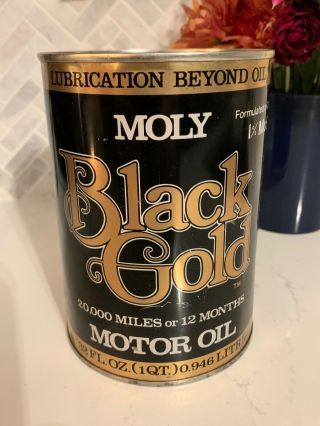 Full Vintage Moly Black Gold Quart Metal Motor Oil Can Nashville Tennessee