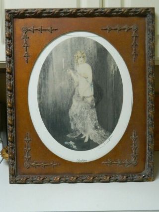 Art Nouveau Louis Icart " Bedtime " Beautifully Framed Carved Wood & Glass Signed