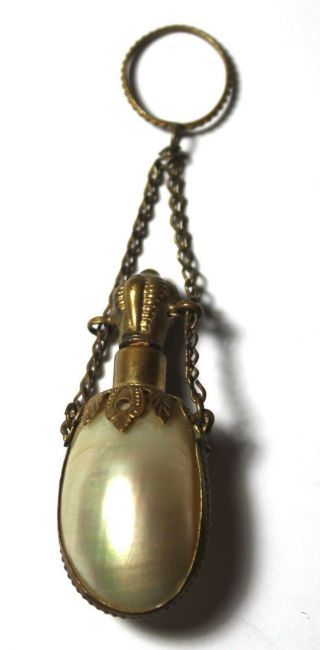 Antique Victorian Mother Of Pearl Chatelaine Perfume / Snuff Bottle