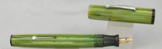 Oversize Green Striated & Chrome Flat Top Fountain Pen - 1930 