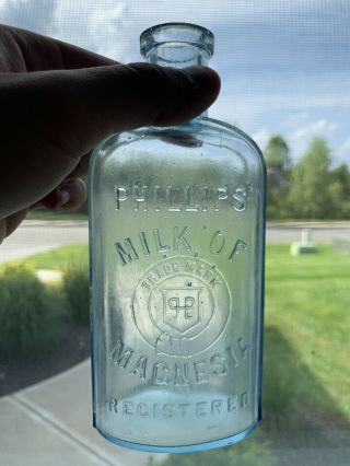 Antique Phillips Milk Of Magnesia Blue Medicine Apothecary Drug Cork Top Bottle