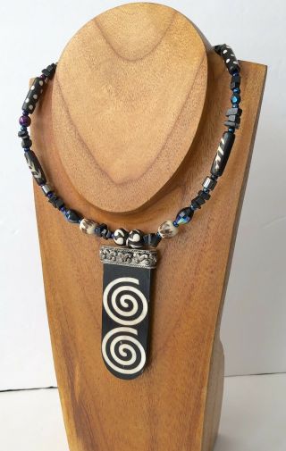 Batik Dyed Bone Iridescent & Gemstone Bead Wire Wrapped Choker Necklace