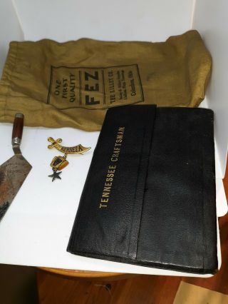 Masonic Shriner Text Book,  Trowel,  Pin & Fez Bag 1920 