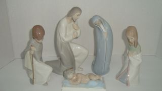 Set Of 5 Lladro Nativity Holy Family Figure Madonna Mary Saint Joseph Baby Jesus