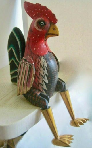 Large 20 " Wood Carved Folk Art Rooster Jointed Shelf Sitter