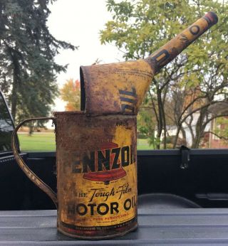 Rusty Folk Art Metal Pennzoil Tough - Film Motor Oil Gas Can Quart Advertising Qt