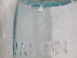 KEYSTONE MASON Canning Jar Circa 1869 - 1871 AQUA with Milk Glass lined Zinc Lid 2