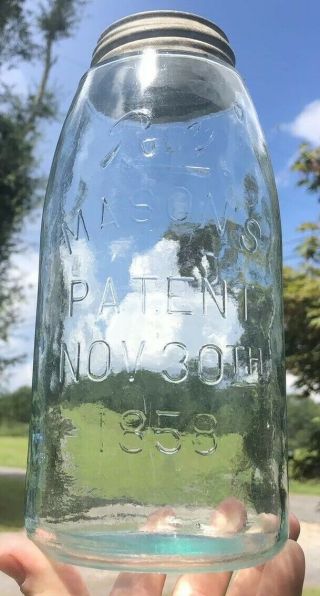 Ball Masons Patent 1858 Half Gallon Fruit Jar Crude Early Ground Lip
