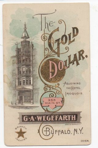 1890s Color Trade Card For The Gold Dollar Hotel Buffalo York
