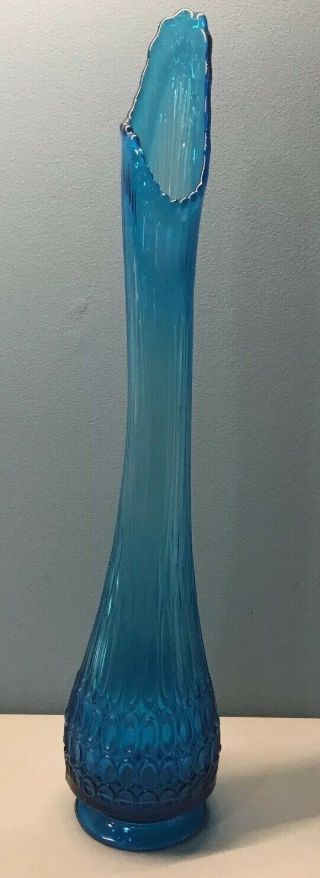 Mcm Vintage 23 1/4 " Blue Stretch Swung Glass Tall Floor Vase Blue