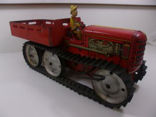 Vtg 1950s Marx Tin Windup Red Caterpillar Crawler Tractor Dozer Climber