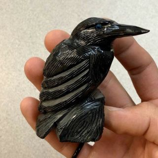 3.  5 " Black Onyx Raven Statue Crow Carving Bird Sculpture Totem