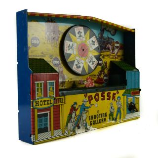 Wyandotte " Posse " Mechanical Shooting Gallery Game 3908 Metal Litho Wind - Up
