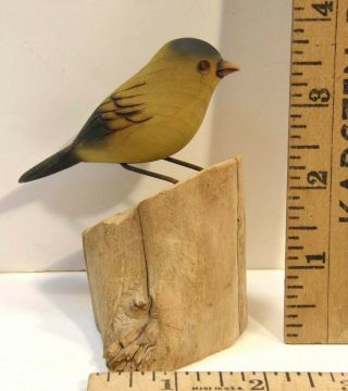 Signed Bryan Whaley Hand Carved & Painted Wood Goldfinch Bird Folk Art Figure