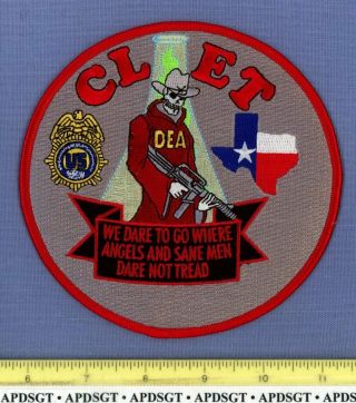 Dea Clet Narcotics Drug Task Force Texas Federal Police Patch Skeleton Skull Fe