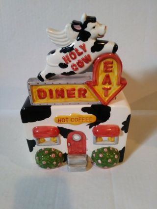 1995 Clay Art Holy Cow Cookie Jar.  Hand Painted San Francisco Made In China.